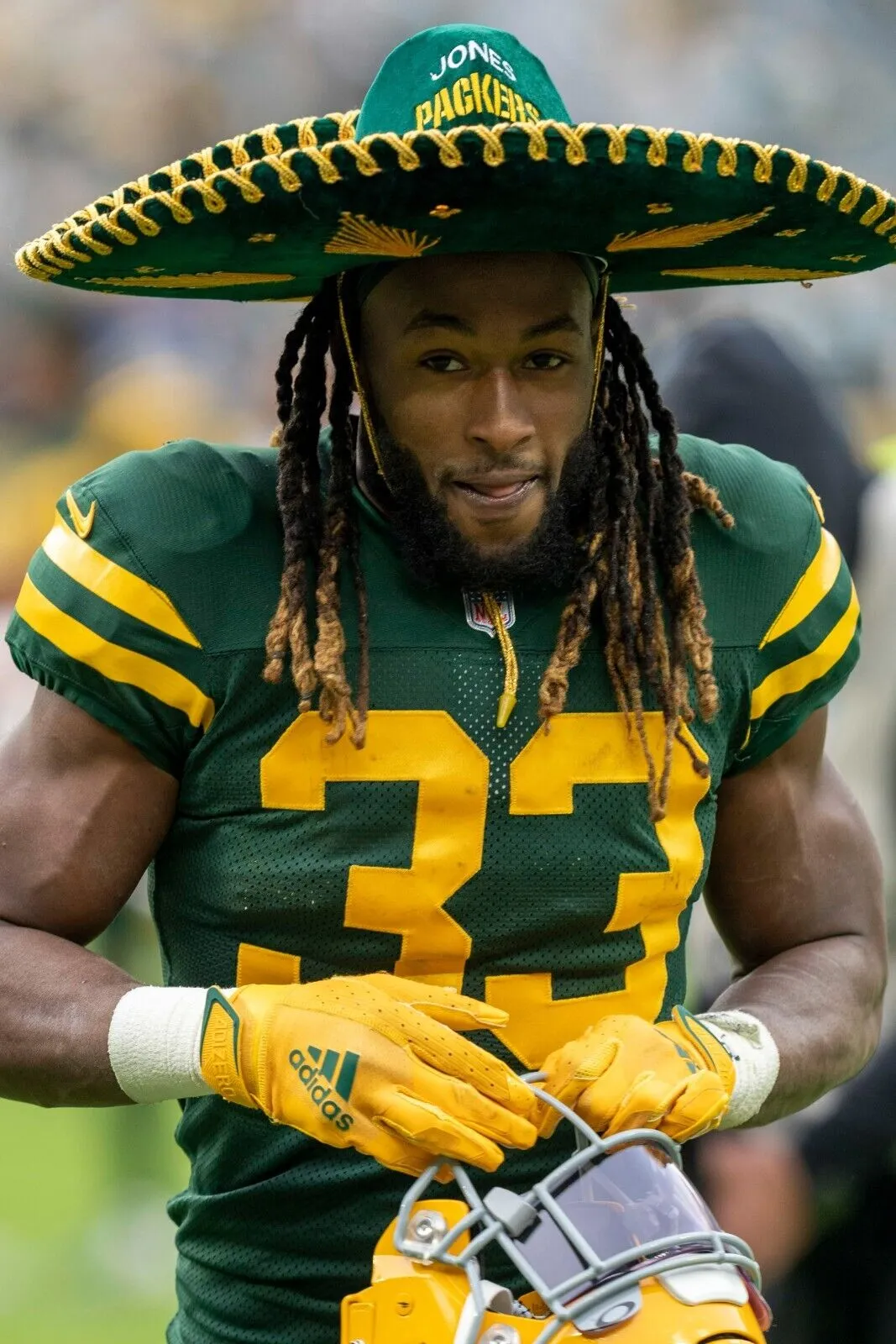 Aaron Jones Signed Green Bay Packer Jersey (OKAuthentics) 2020 Pro Bowl R.B.