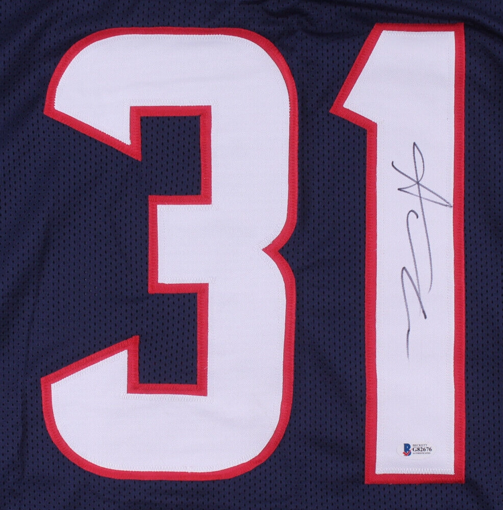 Aaron Glenn Signed Houston Texans Jersey (Beckett COA) 3xPro Bowl Defensive Back
