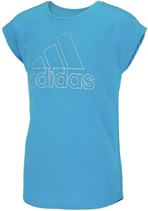 adidas Girl's Youth Drop Shoulder T-Shirt, Shock Cyan, Small 8