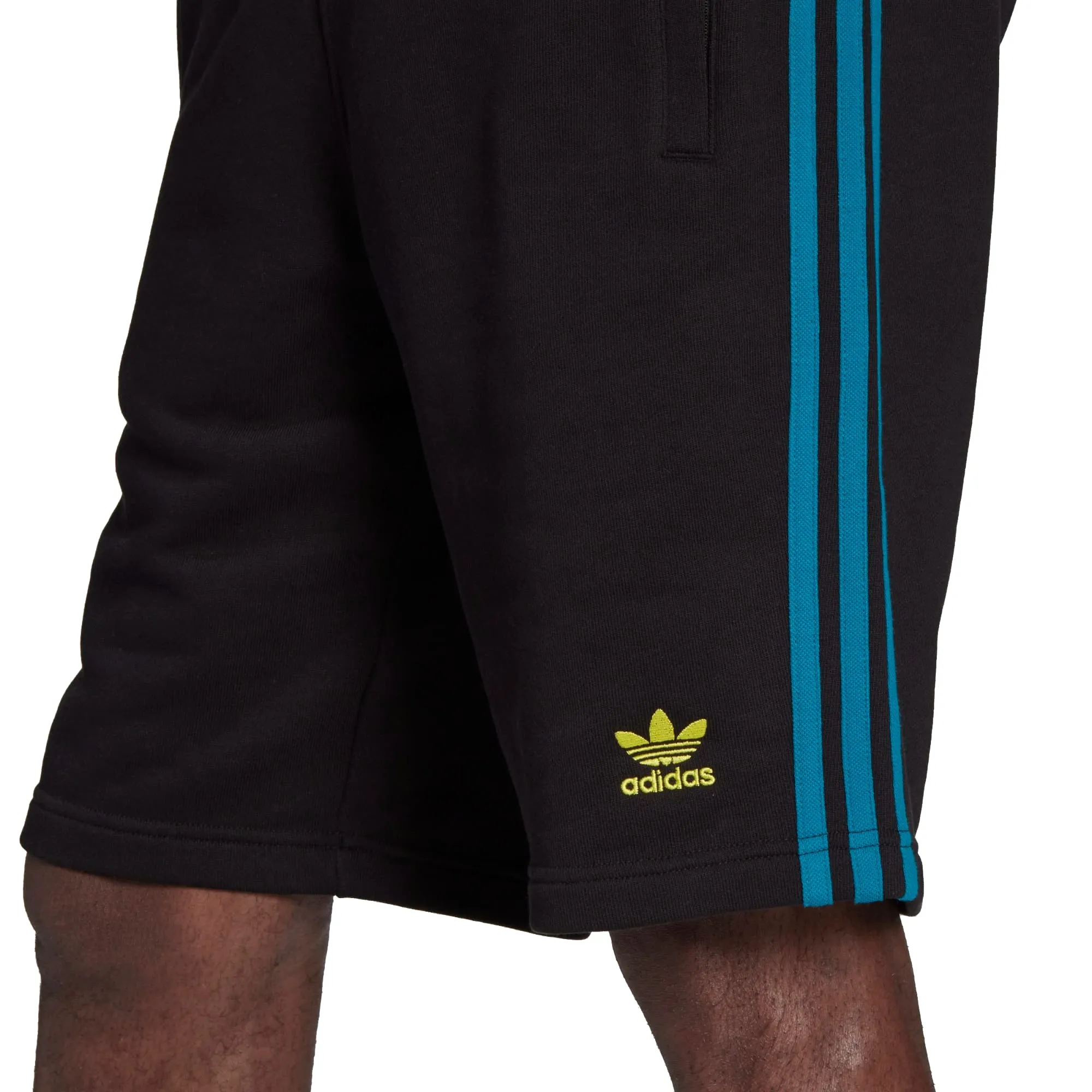 Adidas Men's 3-Stripes Sweat Shorts, Black/Active Teal/Acid Yellow