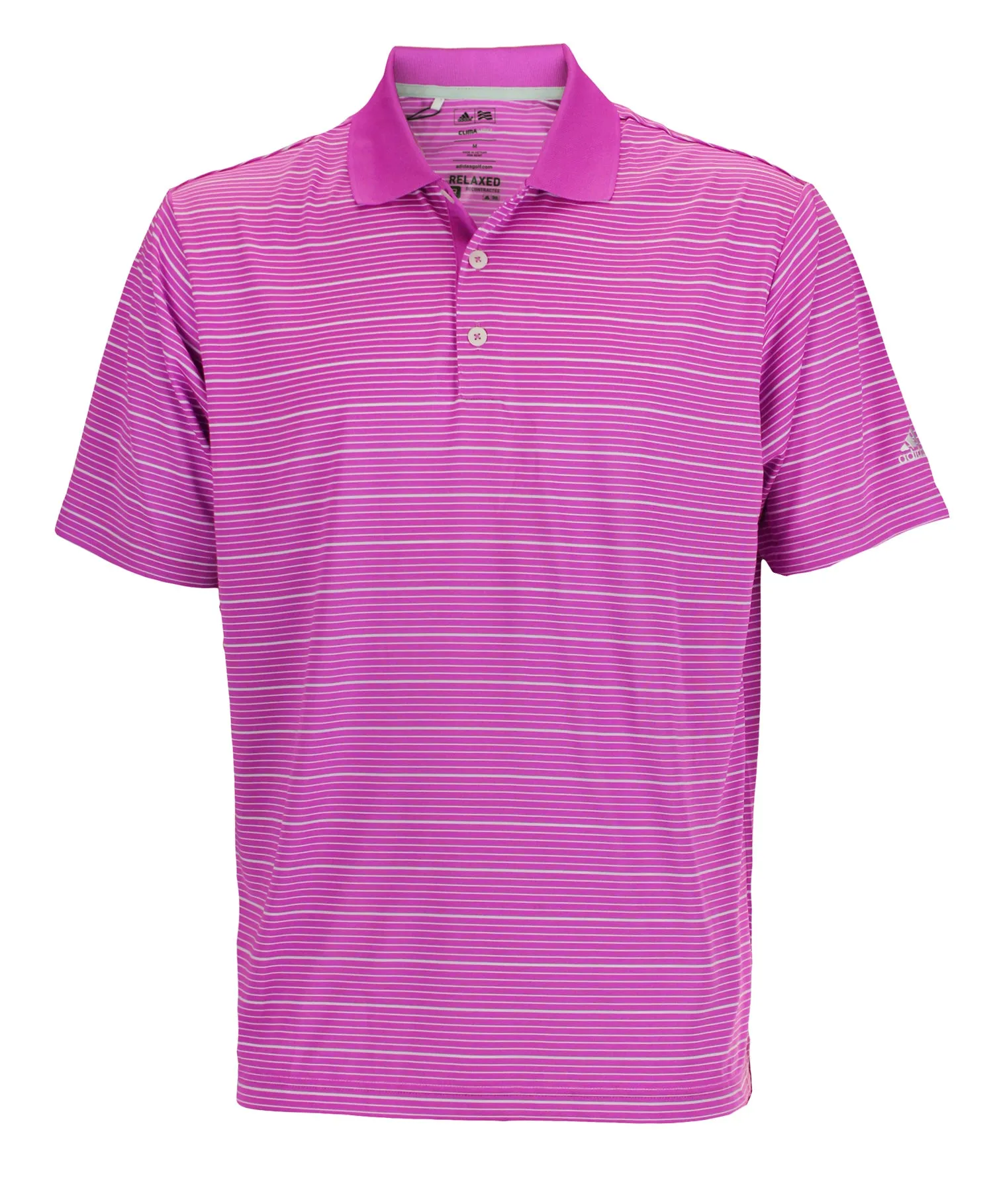 Adidas Men's Climalite Two Color Striped Golf Polo Shirt, Hibiscus / White