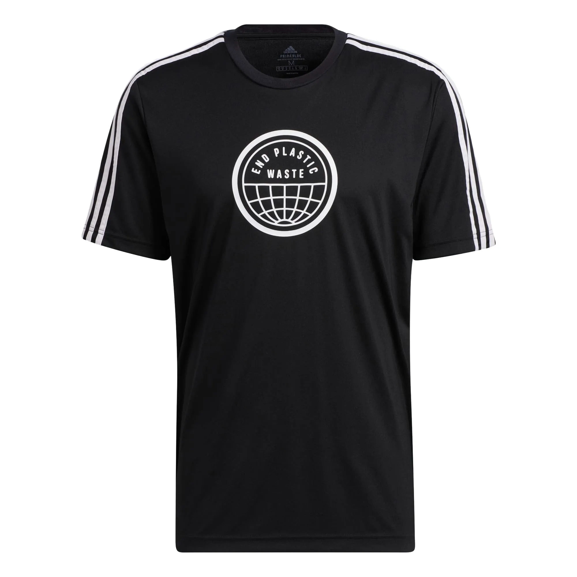 Adidas Men's Primeblue End Plastic Waste 3-Stripes Graphic Tee, Black/White