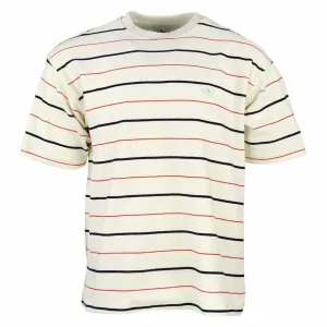 Adidas Men's Short Sleeve Velour Jersey Shirt, Off White, Red & Navy Stripes