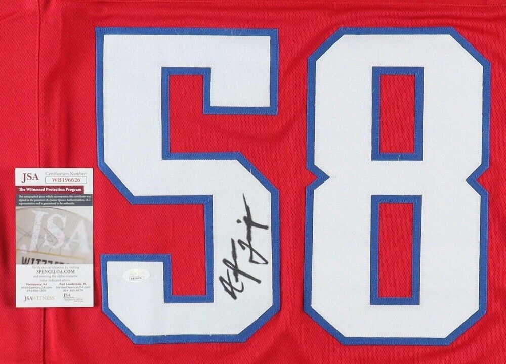 Anfernee Jennings Signed New England Patriots Red Jersey (JSA COA) Linebacker