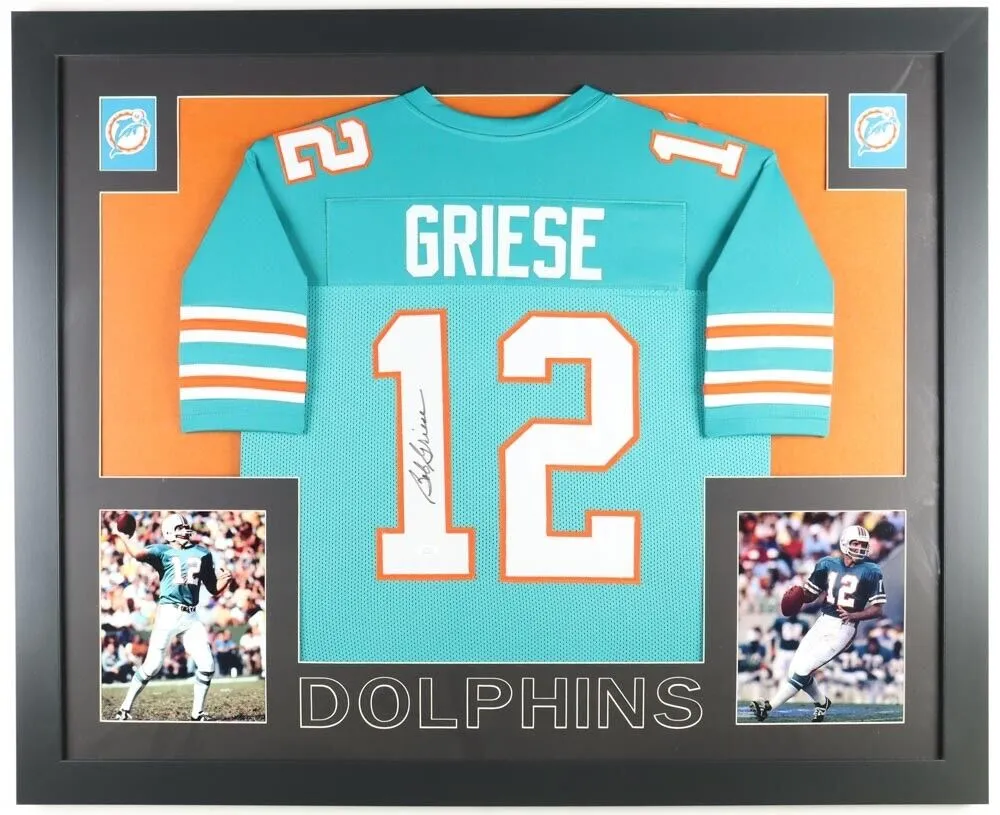 Bob Griese Signed Miami Dolphins 35"x43" Framed Jersey (JSA) 2xSuper Bowl Champ