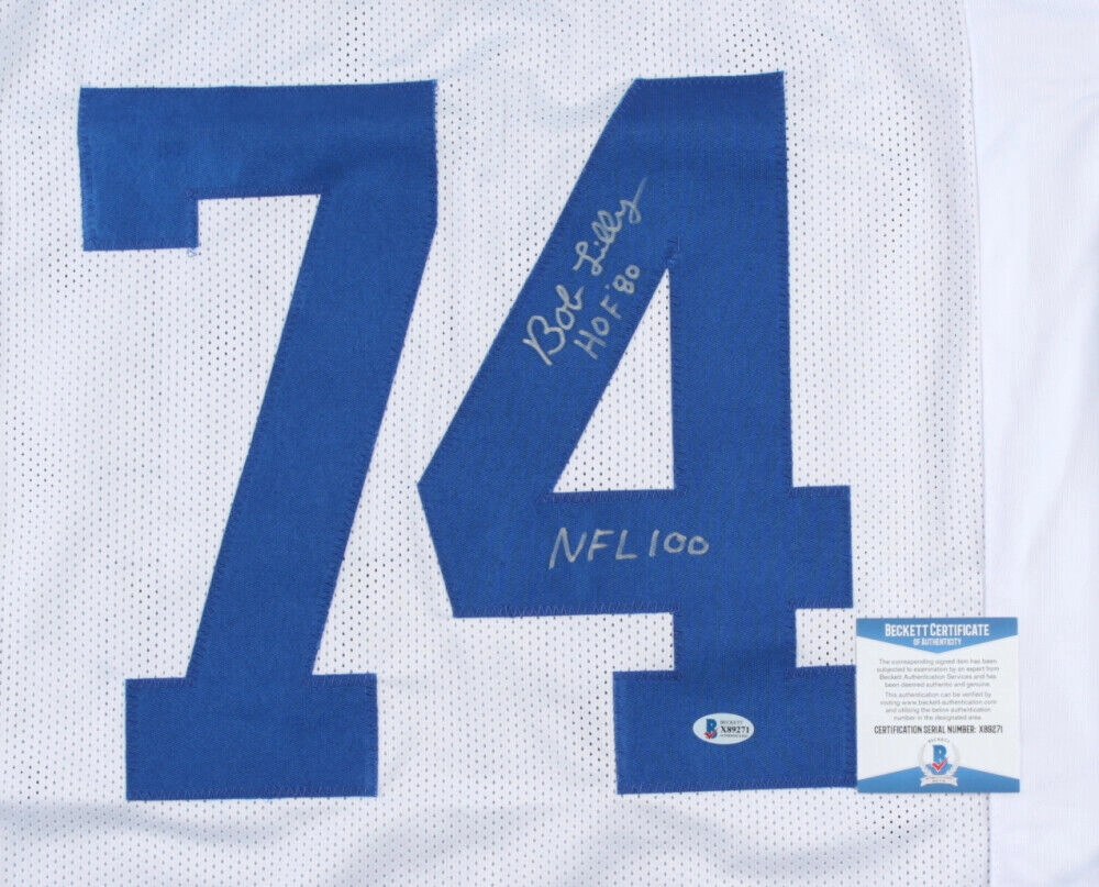 Bob Lilly Signed Dallas Cowboys Jersey Inscribed NFL 100 & HOF '8" (Beckett COA)