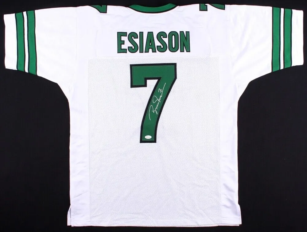 Boomer Esiason Signed New York Jets Green Jersey (JSA COA)4xPro Bowl Quarterback