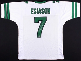 Boomer Esiason Signed New York Jets Green Jersey (JSA COA)4xPro Bowl Quarterback