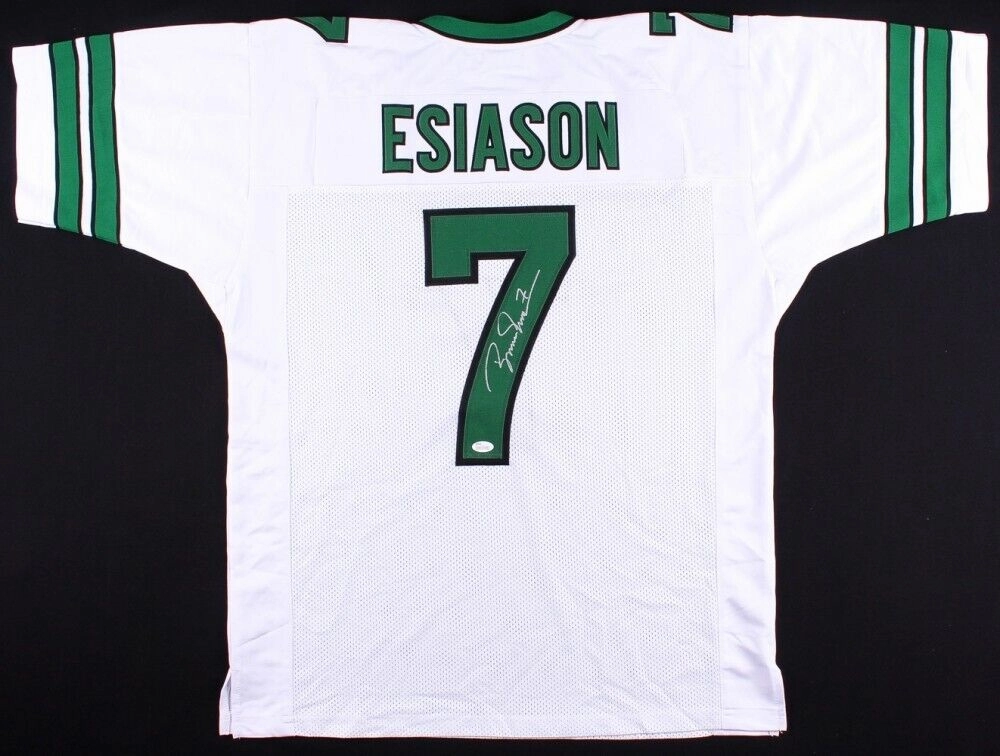 Boomer Esiason Signed New York Jets Green Jersey (JSA COA)4xPro Bowl Quarterback
