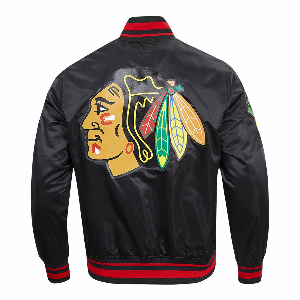 CHAMARRA DE SATN NHL CHICAGO BLACKHAWKS SCRIPT TAIL