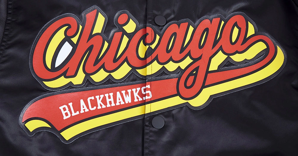 CHAMARRA DE SATN NHL CHICAGO BLACKHAWKS SCRIPT TAIL
