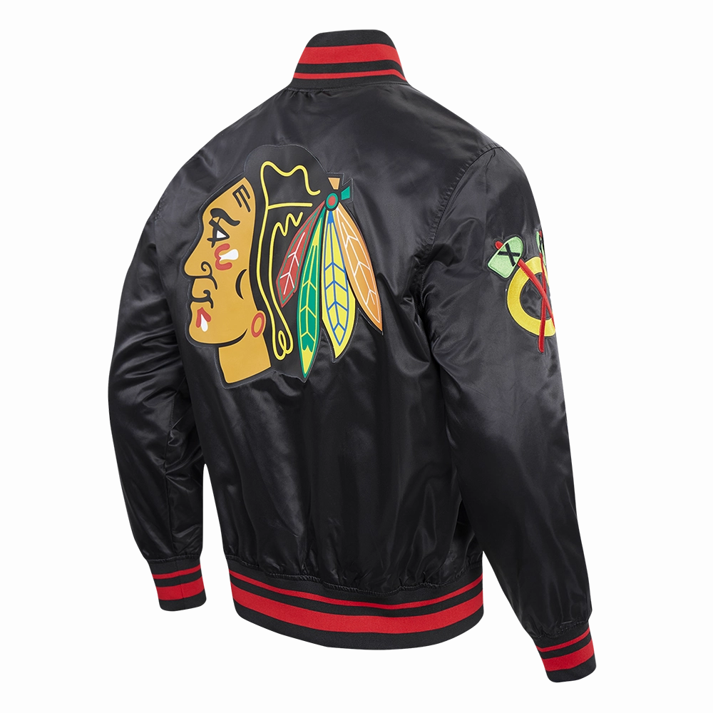 CHAMARRA DE SATN NHL CHICAGO BLACKHAWKS SCRIPT TAIL