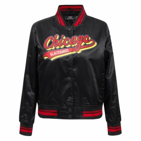 CHAMARRA DE SATN NHL CHICAGO BLACKHAWKS SCRIPT TAIL PARA MUJER
