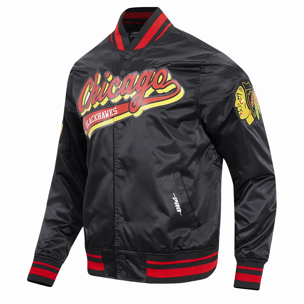CHAMARRA DE SATN NHL CHICAGO BLACKHAWKS SCRIPT TAIL