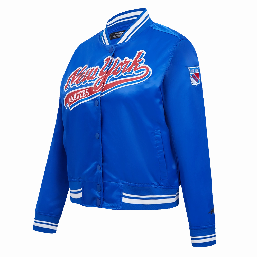 CHAMARRA DE SATN NHL NEW YORK RANGERS SCRIPT TAIL PARA MUJER
