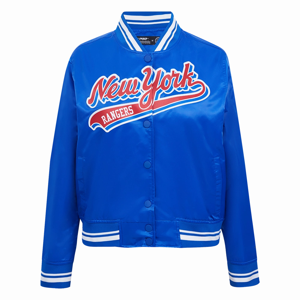 CHAMARRA DE SATN NHL NEW YORK RANGERS SCRIPT TAIL PARA MUJER