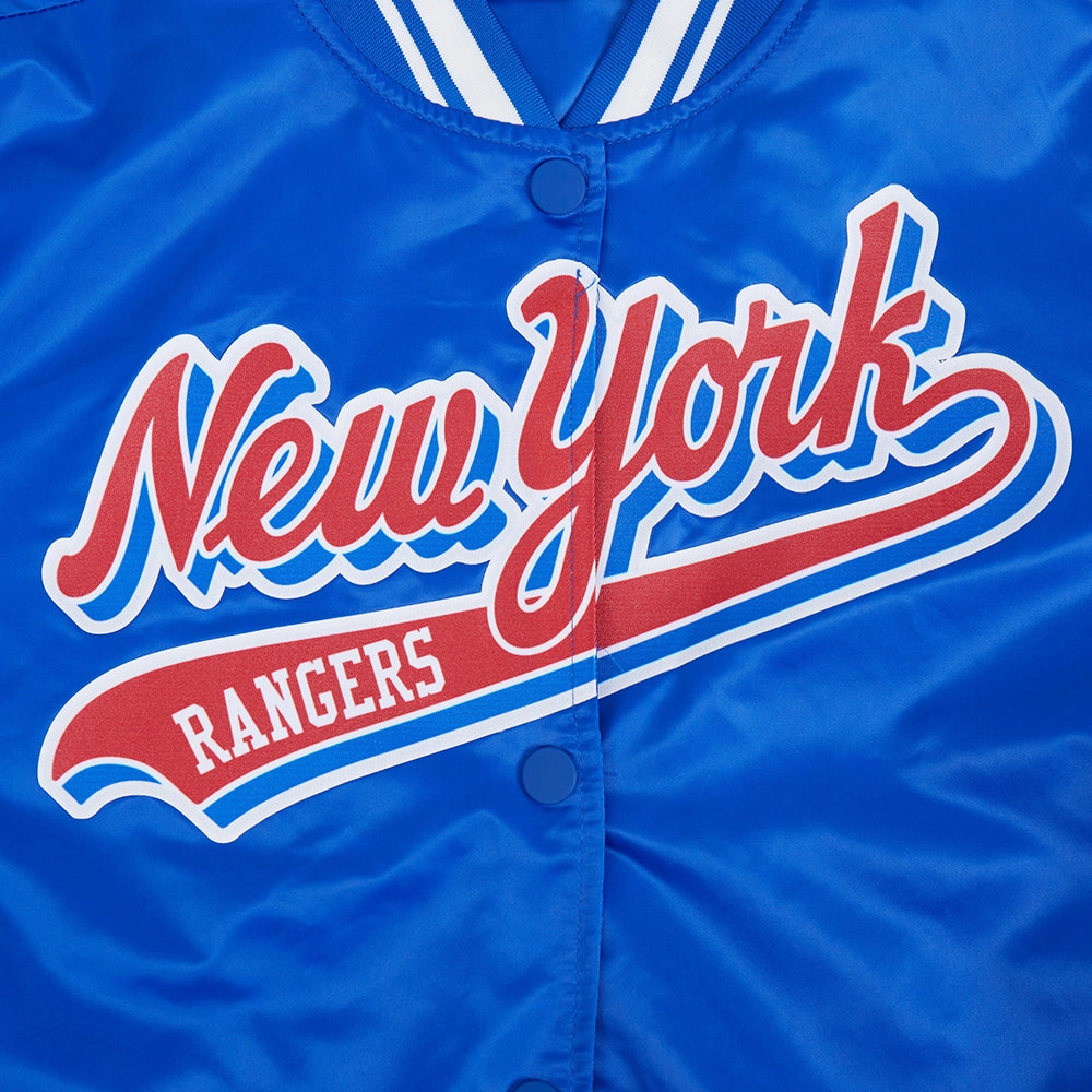 CHAMARRA DE SATN NHL NEW YORK RANGERS SCRIPT TAIL PARA MUJER