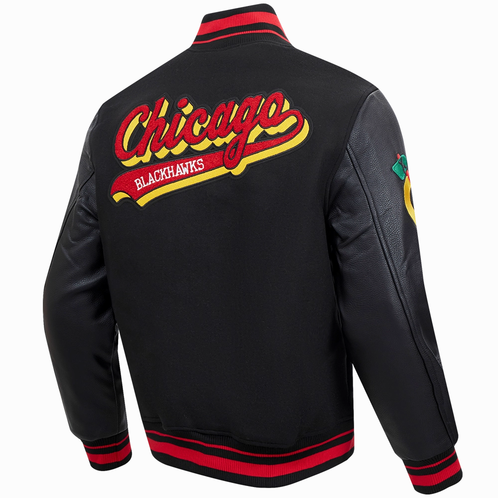CHAMARRA UNIVERSITARIA NHL CHICAGO BLACKHAWKS SCRIPT TAIL