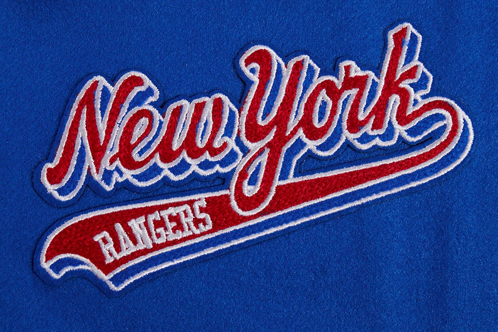 CHAMARRA UNIVERSITARIA NHL NEW YORK RANGERS SCRIPT TAIL PARA MUJER