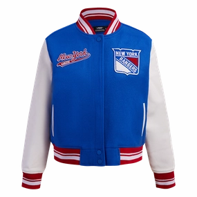 CHAMARRA UNIVERSITARIA NHL NEW YORK RANGERS SCRIPT TAIL PARA MUJER