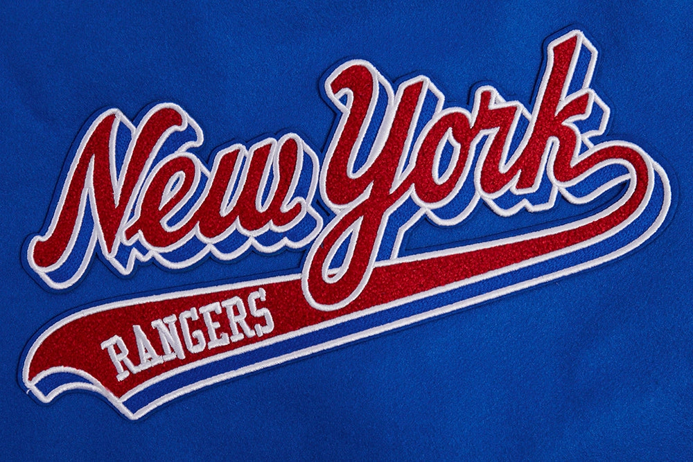 CHAMARRA UNIVERSITARIA NHL NEW YORK RANGERS SCRIPT TAIL PARA MUJER