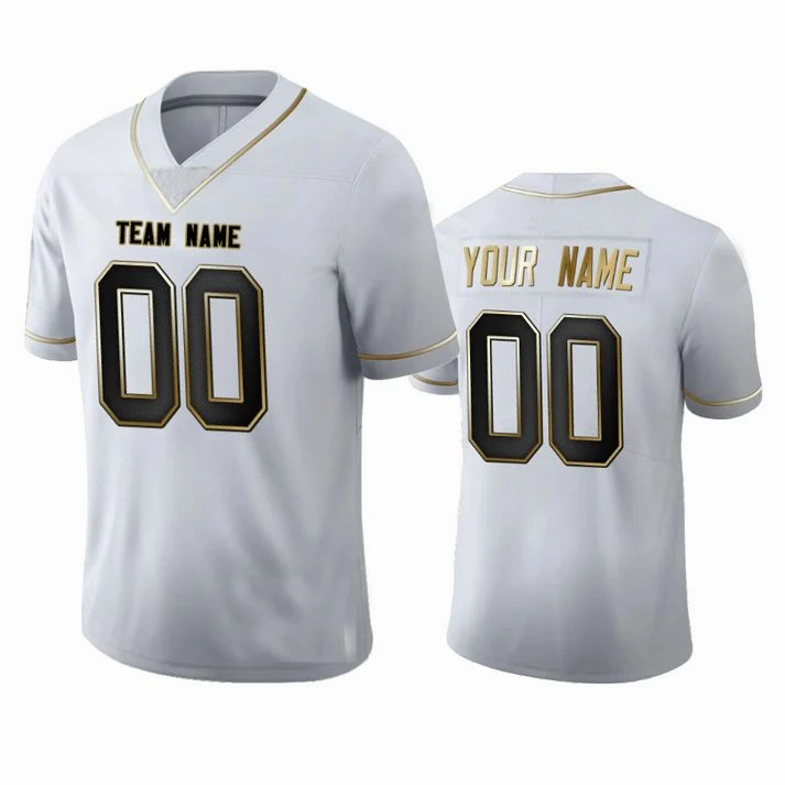 Custom C.Panthers Any Team and Number and Name White Golden Edition American Jerseys Stitched Jersey Football Jerseys