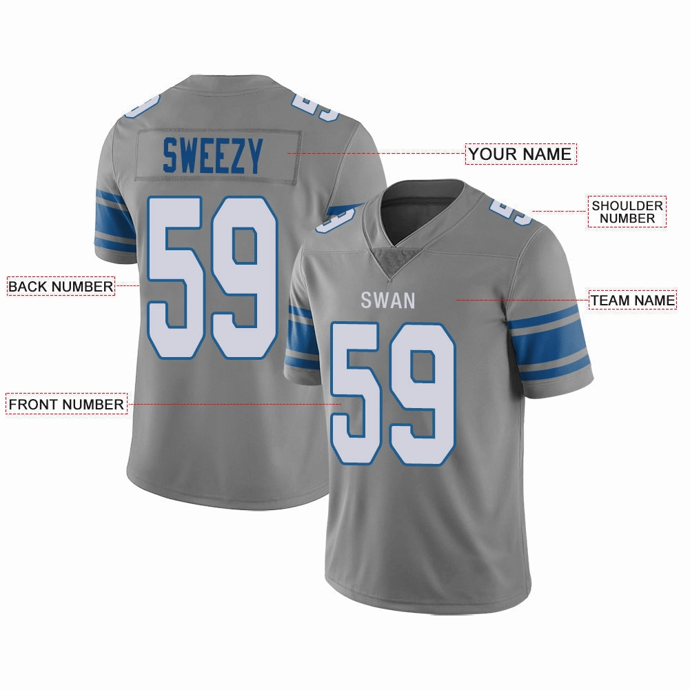 Custom D.Lions Stitched American Football Jerseys Personalize Birthday Gifts Grey Jersey