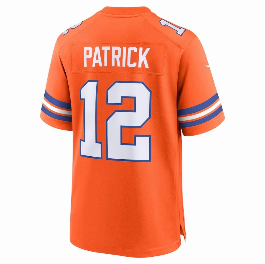 D.Broncos #12 Tim Patrick Orange Mile High Collection 1977 Throwback Player Game Football Jerseys