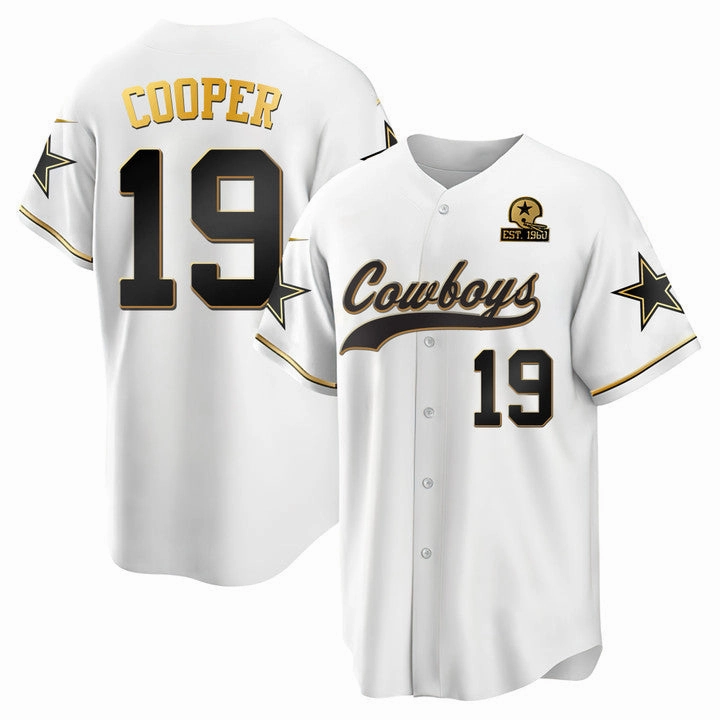 D.Cowboys #19 Amari Cooper White Gold Baseball All Stitched Jerseys