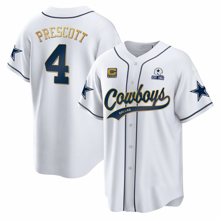 D.Cowboys #4 Dak Prescott White Baseball Stitched Jersey