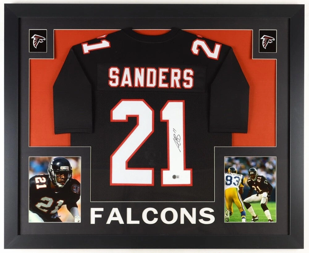 Deion Sanders Signed Atlanta Falcons 35"x43" Framed Jersey (Beckett) Coach Prime