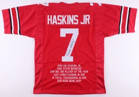 Dwayne Haskins Signed Ohio State Buckeyes Career Stat Jersey (JSA COA) Died 2022
