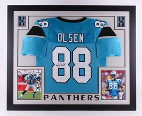 Greg Olsen Signed Carolina Panthers 35" x 43" Custom Framed Jersey (JSA COA)