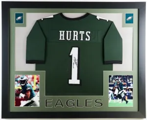 Jalen Hurts Signed Philadelphia Eagles 35 x 43 Framed Jersey (JSA Hologram) Q.B