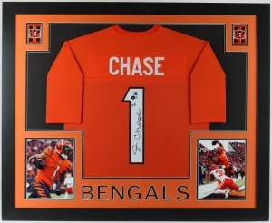 Ja'Marr Chase Signed 35x43 Framed Cincinnati Bengals Jersey (Beckett) All Pro WR