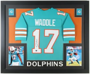 Jaylen Waddle Signed Miami Dolphins 35x43 Framed Jersey (Beckett) 2023 Rookie