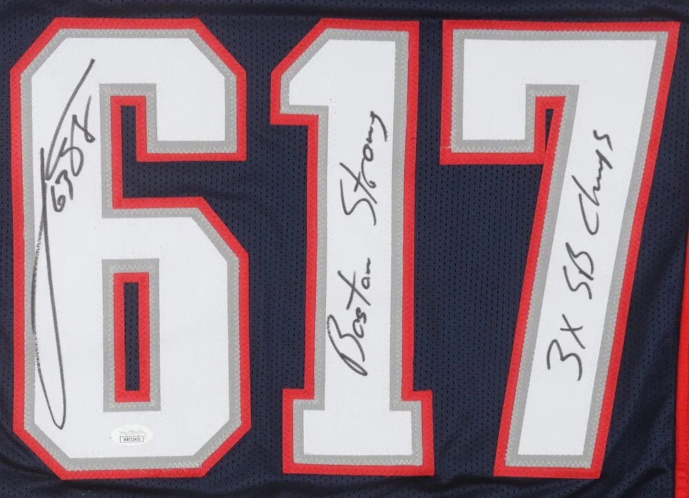 Joe Andruzzi Signed Patriots Jersey "Boston Strong" & "3xSB Champs" (JSA COA)