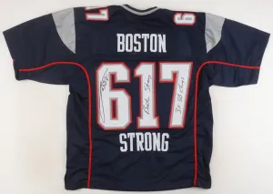 Joe Andruzzi Signed Patriots Jersey "Boston Strong" & "3xSB Champs" (JSA COA)