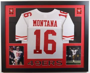 Joe Montana Signed San Francisco 49ers 35x43 Framed Jersey /JSA/ 8xPro Bowl QB