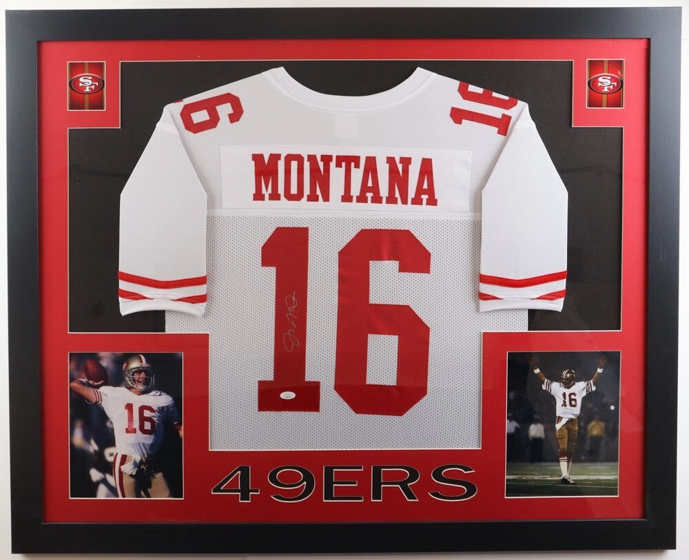 Joe Montana Signed San Francisco 49ers 35x43 Framed Jersey /JSA/ 8xPro Bowl QB