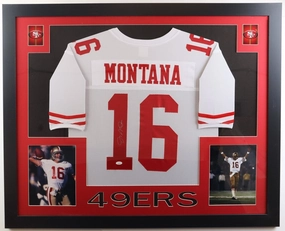 Joe Montana Signed San Francisco 49ers 35x43 Framed Jersey /JSA/ 8xPro Bowl QB