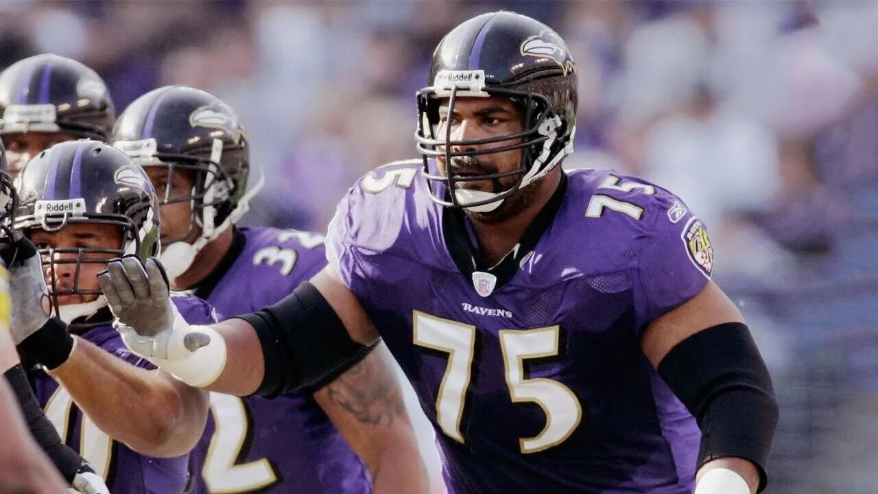 Jonathan Ogden Signed Baltimore Ravens Career Stat Jersey (JSA COA) 11xPro Bowl