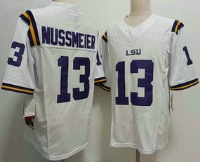 L.Tigers #13 Garrett Nussmeier White FUSE Stitched American College Jerseys