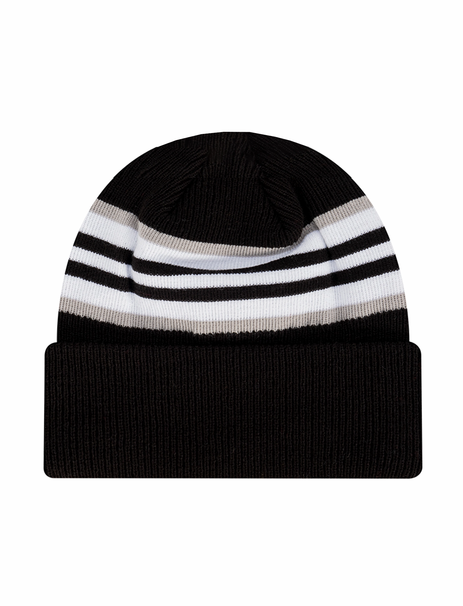 Las Vegas Raiders New Era NFL Stripe Hit Pomless Knit Beanie - Black