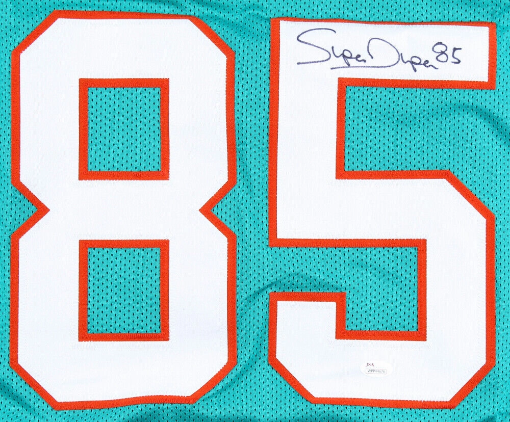 Mark "Super" Duper Signed Miami Dolphins Teal Jersey (JSA COA) 3Pro Bowl W.R.