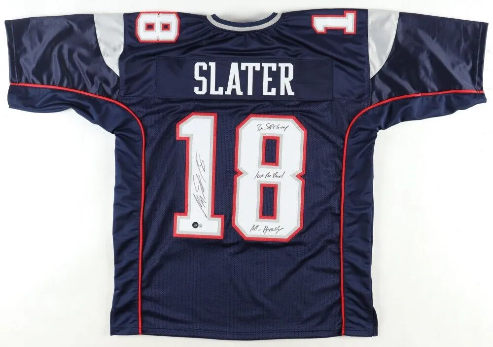 Matthew Slater Signed New England Patriots Jersey 3xInscribed (see pix) Beckett.