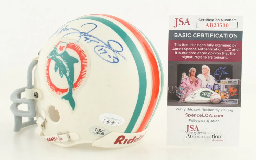 Mercury Morris Signed Miami Dolphins Mini Helmet Inscribed "17-0" (JSA COA) RB