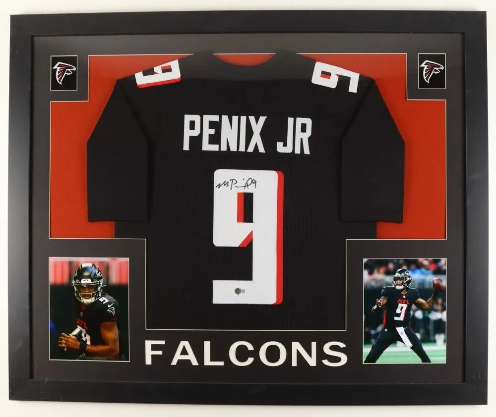 Michael Penix Jr Signed Atlanta Falcons 35x43 Framed Jersey (Beckett) 2024 Pick
