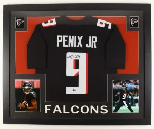 Michael Penix Jr Signed Atlanta Falcons 35x43 Framed Jersey (Beckett) 2024 Pk QB