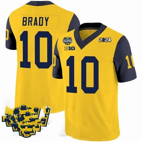 Michigan Wolverines #10 Tom Brady Yellow Navy 2024 F.U.S.E. With 2023 National Champions Patch Stitched Jersey College Jerseys